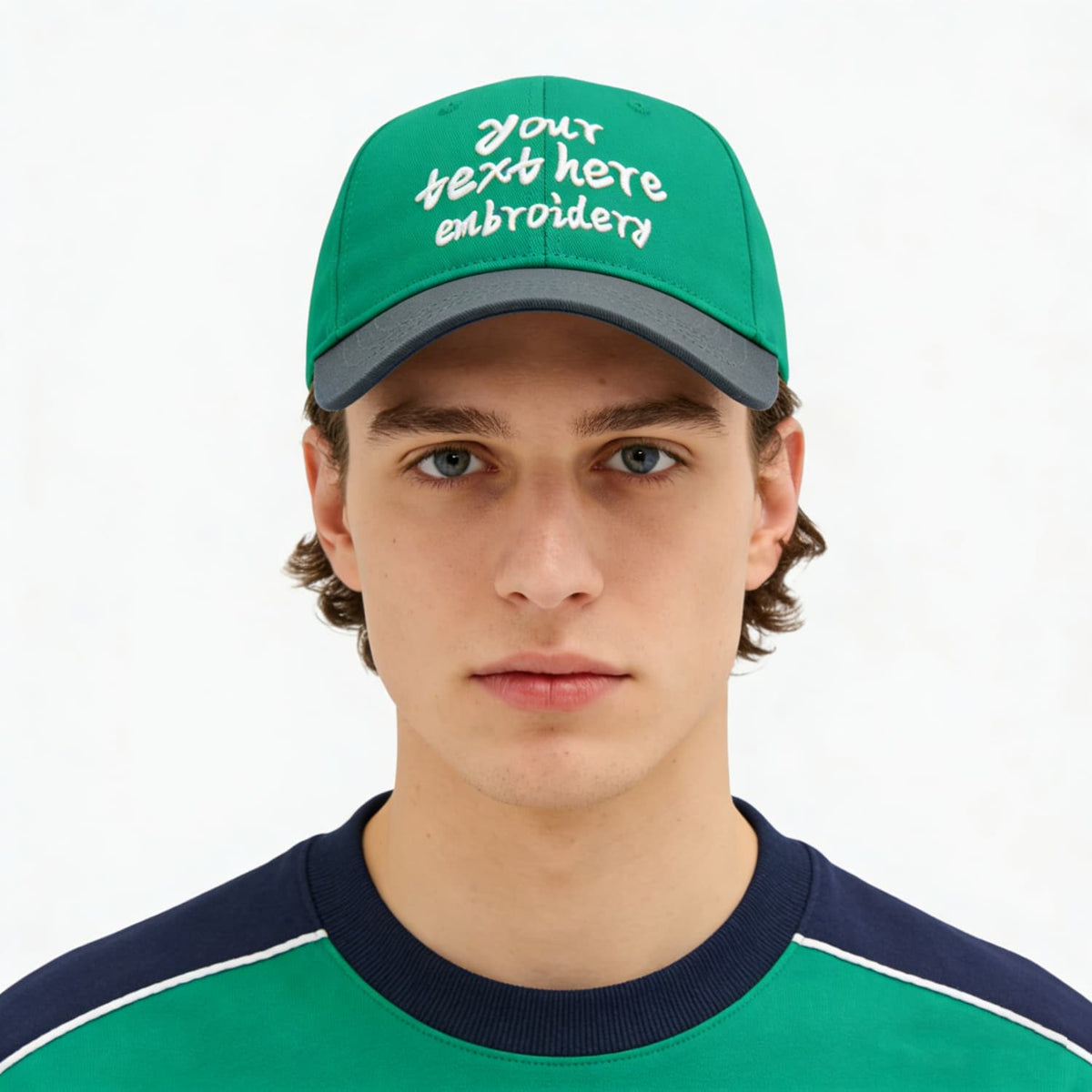 Vosoli Green Dark Gray Two-Tone Baseball Cap - Unisex Custom 3D Embroidery or Print