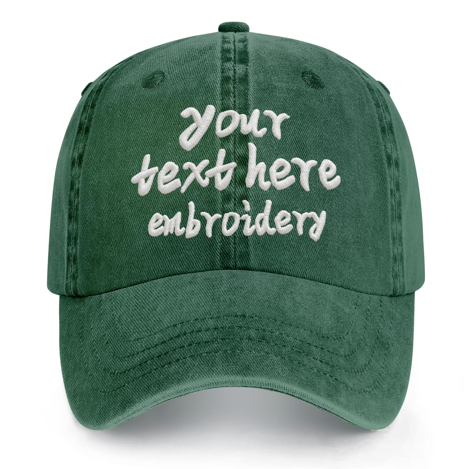 Vosoli Forest Green Washed Denim Unisex Baseball Cap - Team Custom Embroider or Print Personalized Hat