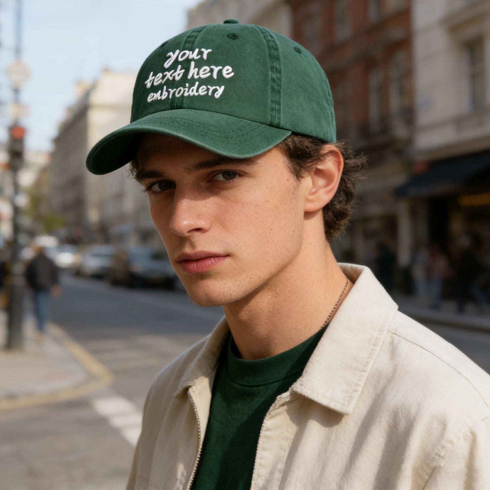 Vosoli Forest Green Washed Denim Unisex Baseball Cap - Team Custom Embroider or Print Personalized Hat