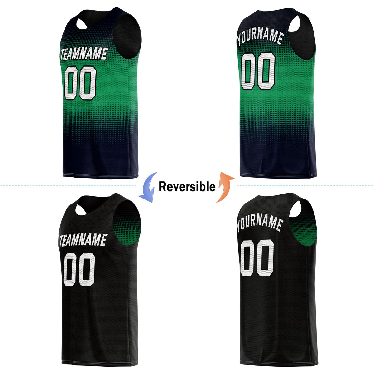 Custom Reversible Basketball Jersey for Individuals & Teams – Green Navy Black Dot Gradient | Vosoli