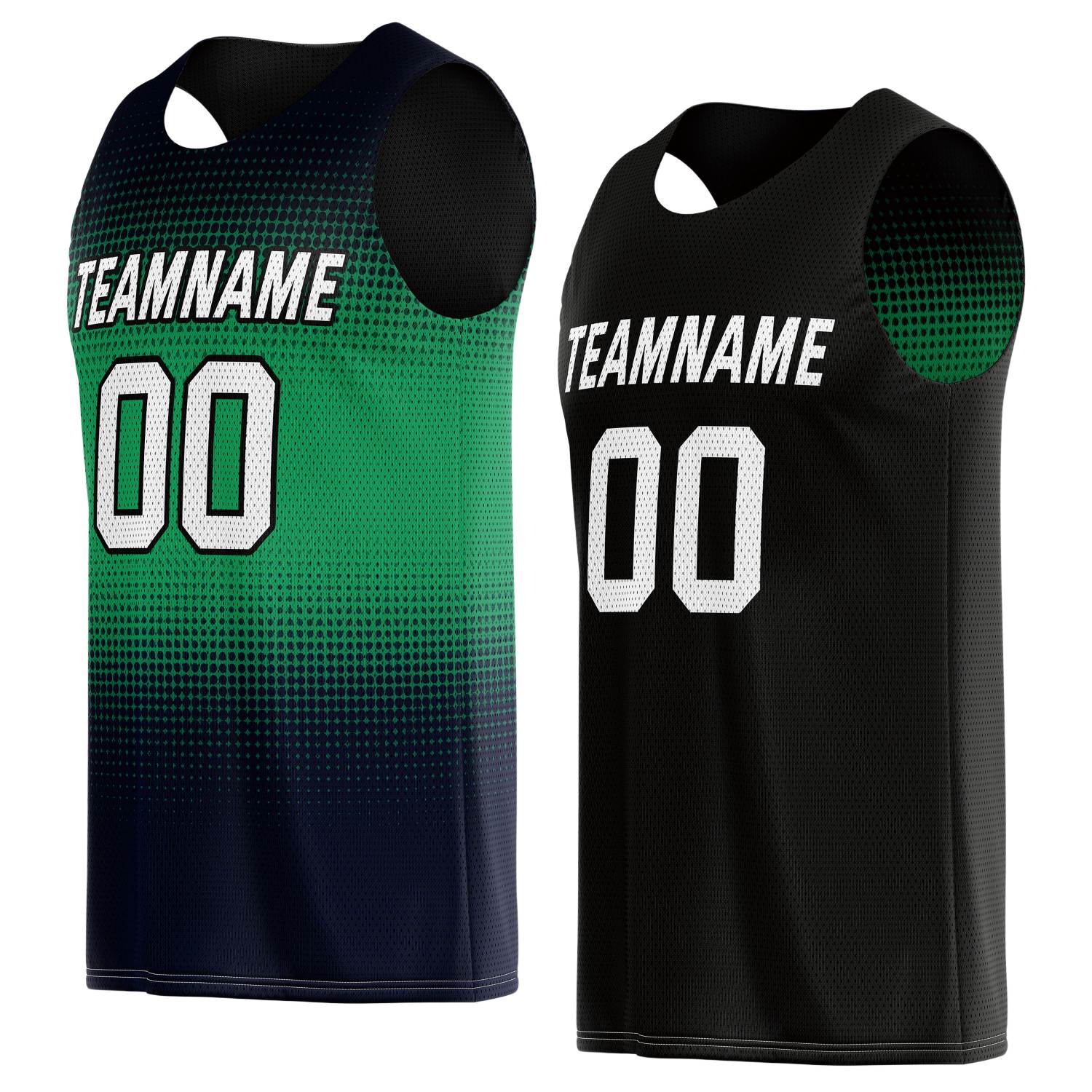 Custom Reversible Basketball Jersey for Individuals & Teams – Green Navy Black Dot Gradient | Vosoli