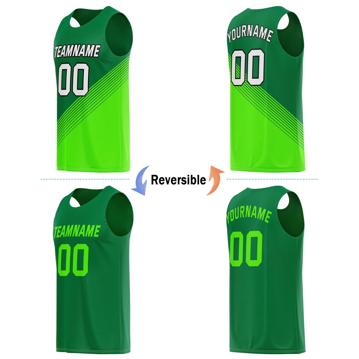 Custom Reversible Basketball Jersey & Shorts Set for Individuals & Teams – Green Neon | Vosoli