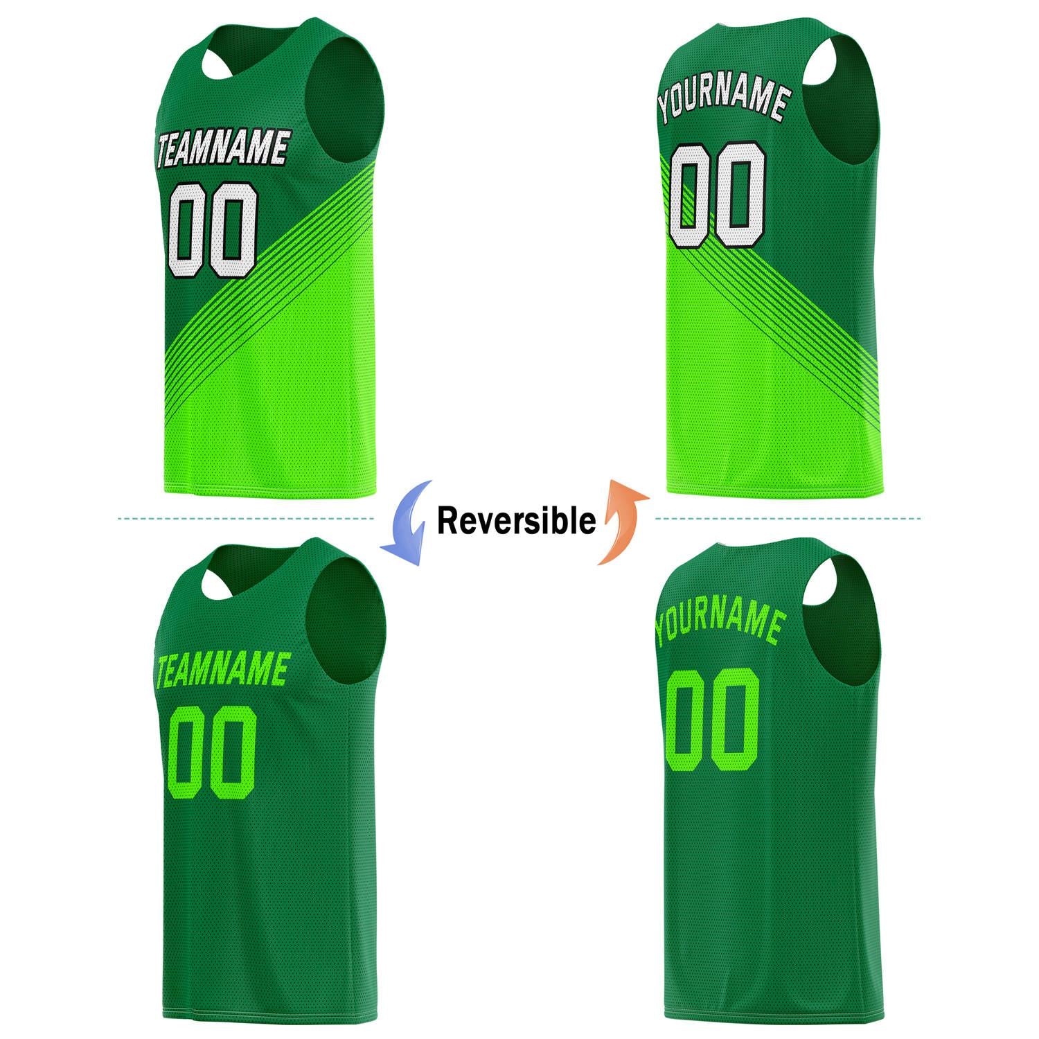 Custom Reversible Basketball Jersey & Shorts Set for Individuals & Teams – Green Neon | Vosoli