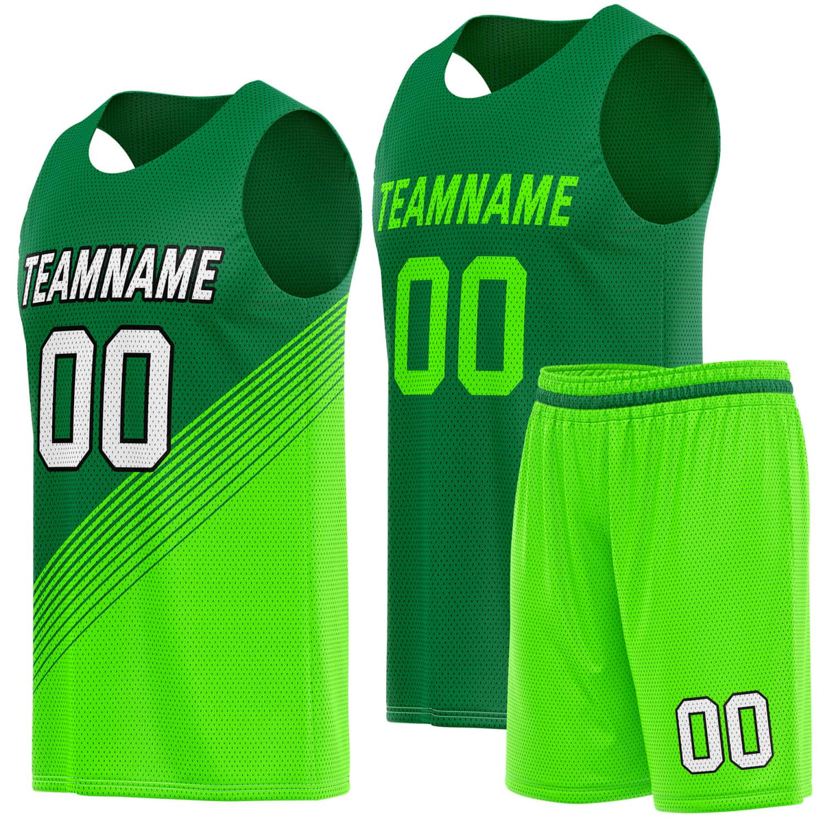 Custom Reversible Basketball Jersey &amp; Shorts Set for Individuals &amp; Teams – Green Neon | Vosoli