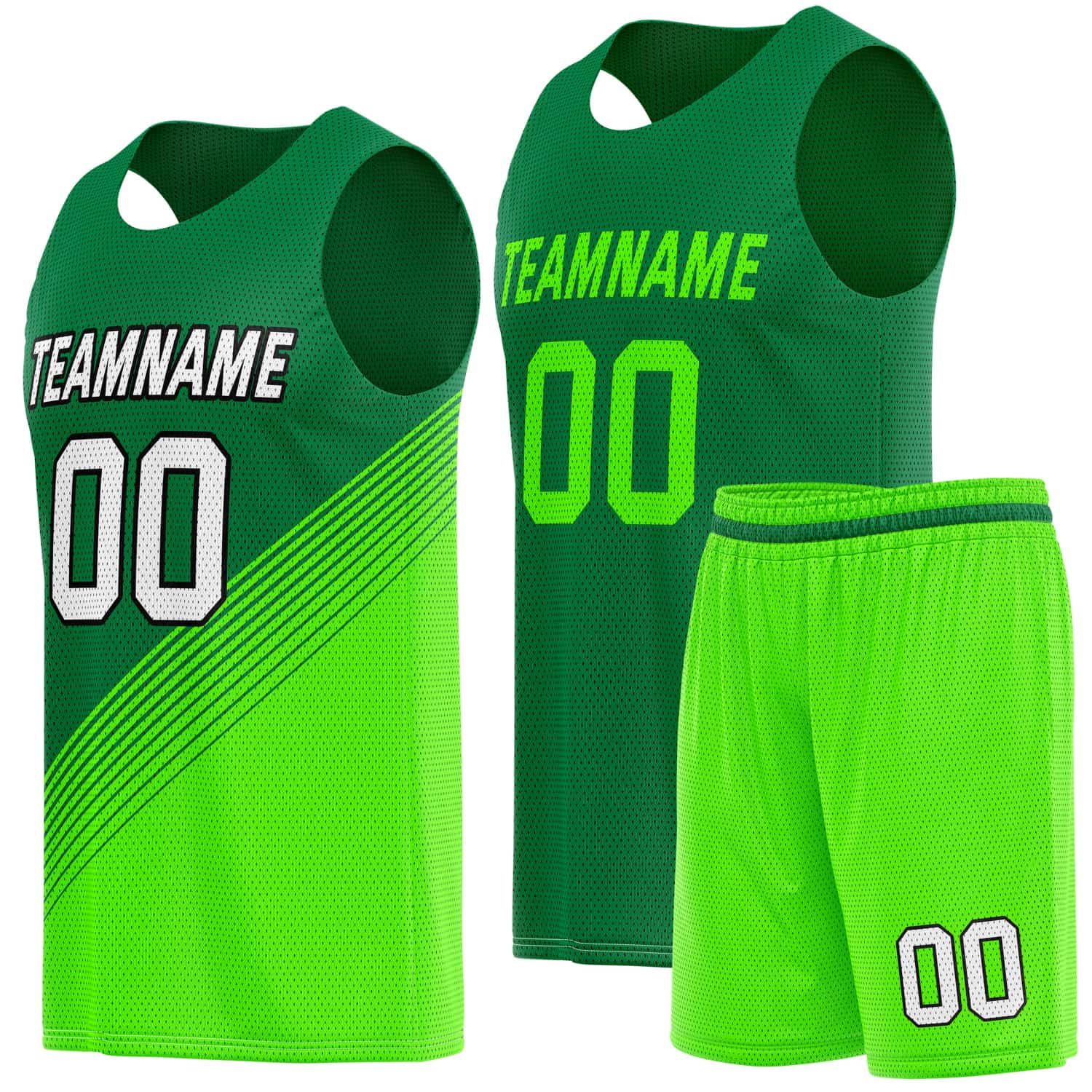 Custom Reversible Basketball Jersey & Shorts Set for Individuals & Teams – Green Neon | Vosoli