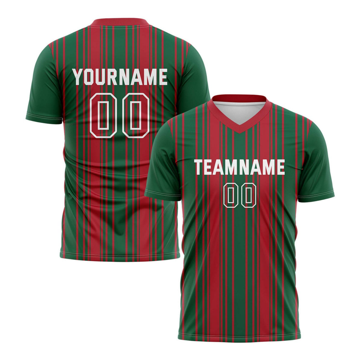 Custom Green &amp; Red Vertical Stripe Soccer Jersey for Teams &amp; Individuals | Vosoli