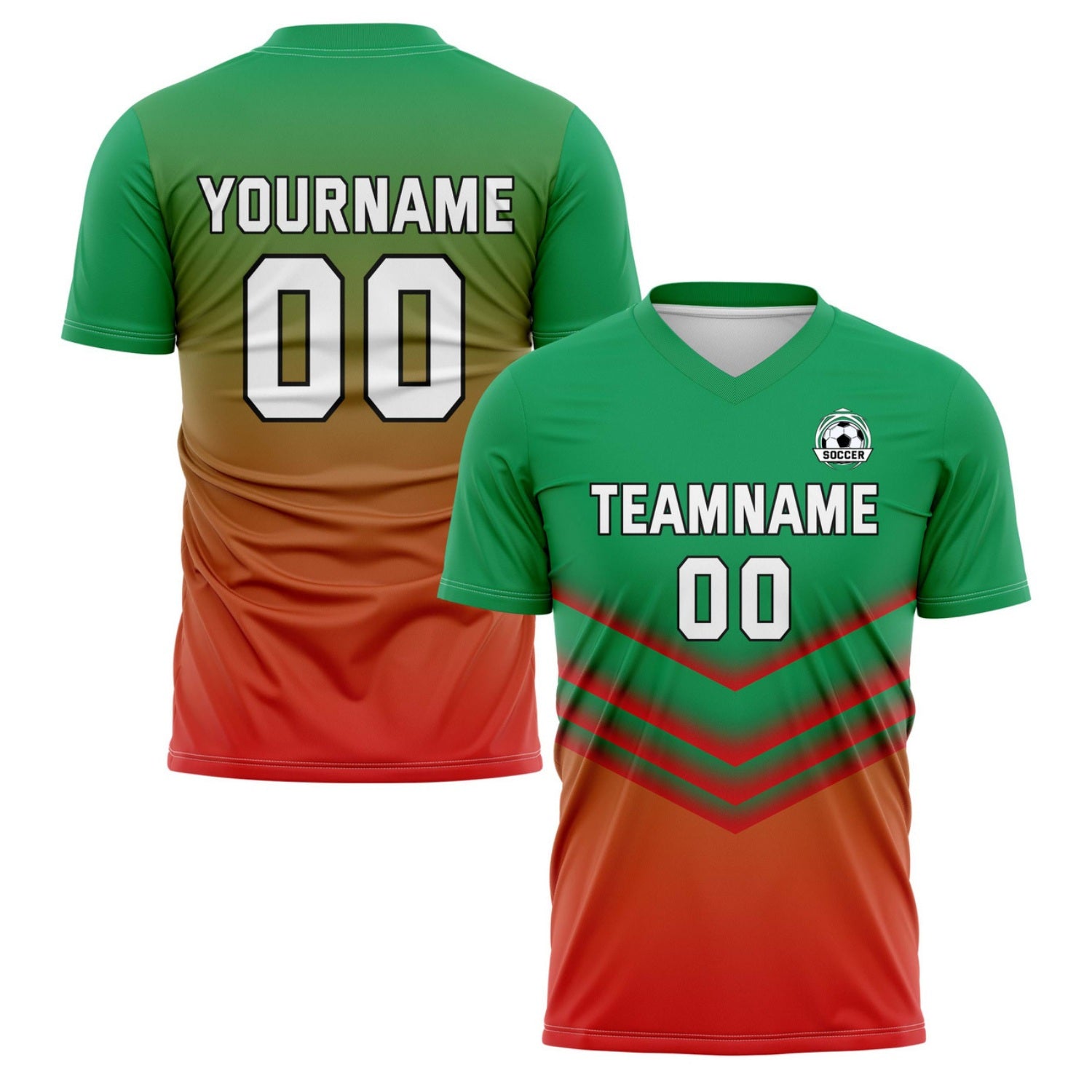 Custom Green-to-Red Gradient Soccer Jersey for Teams & Individuals | Vosoli