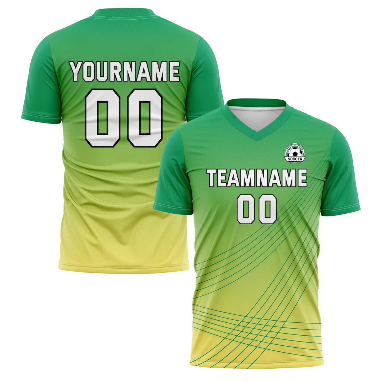 Custom Green-to-Yellow Gradient Soccer Jersey - Personalized Team Name & Player Number for Leagues | Vosoli