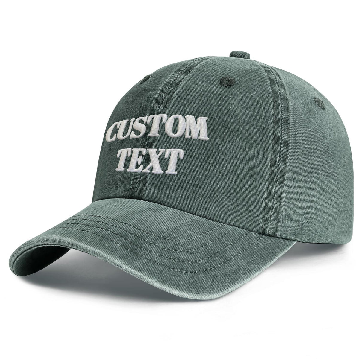 Vosoli Forest Green Washed Denim Unisex Baseball Cap - Team Custom 3D Embroidery or Print Personalized Hat