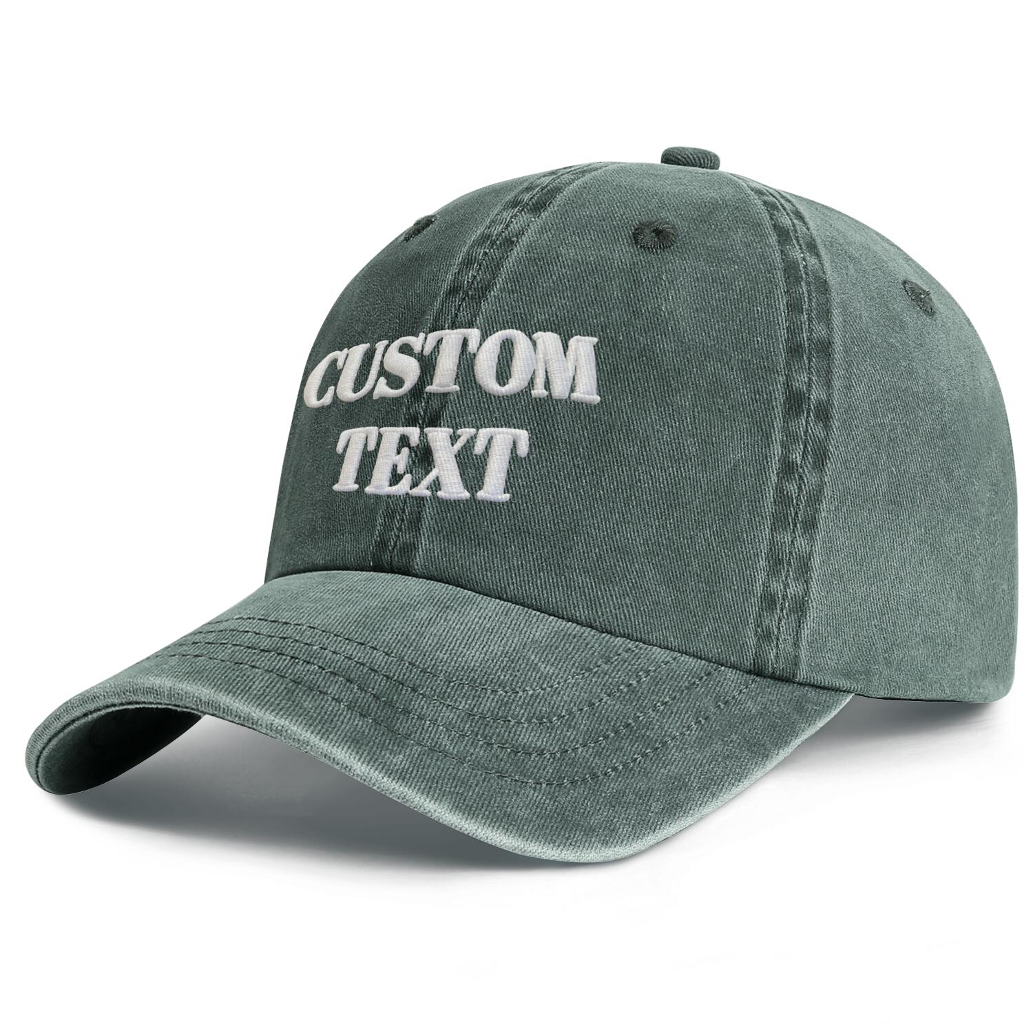 Vosoli Forest Green Washed Denim Unisex Baseball Cap - Team Custom 3D Embroidery or Print Personalized Hat
