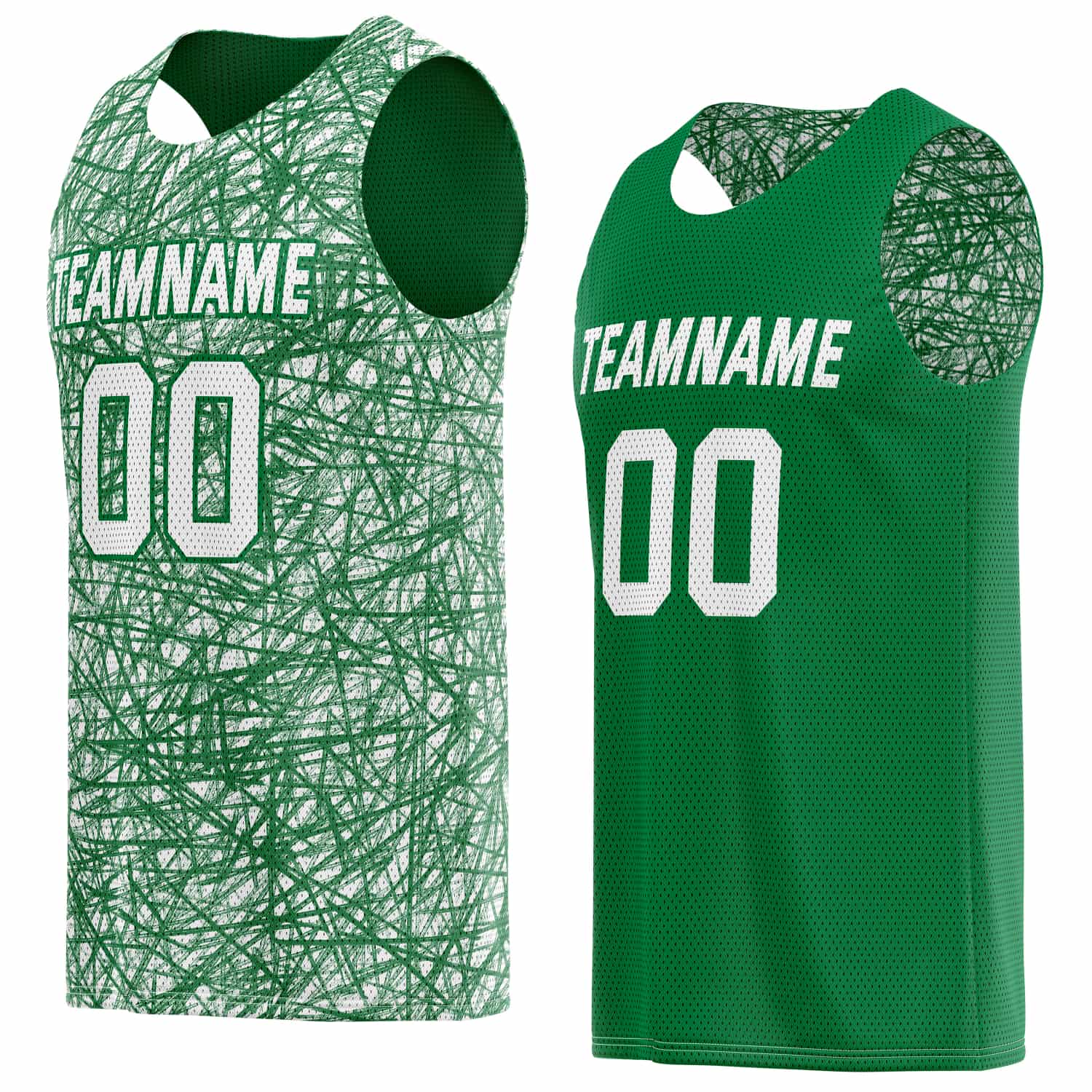 Custom Reversible Basketball Jersey for Individuals & Teams – Green White Abstract Streak | Vosoli