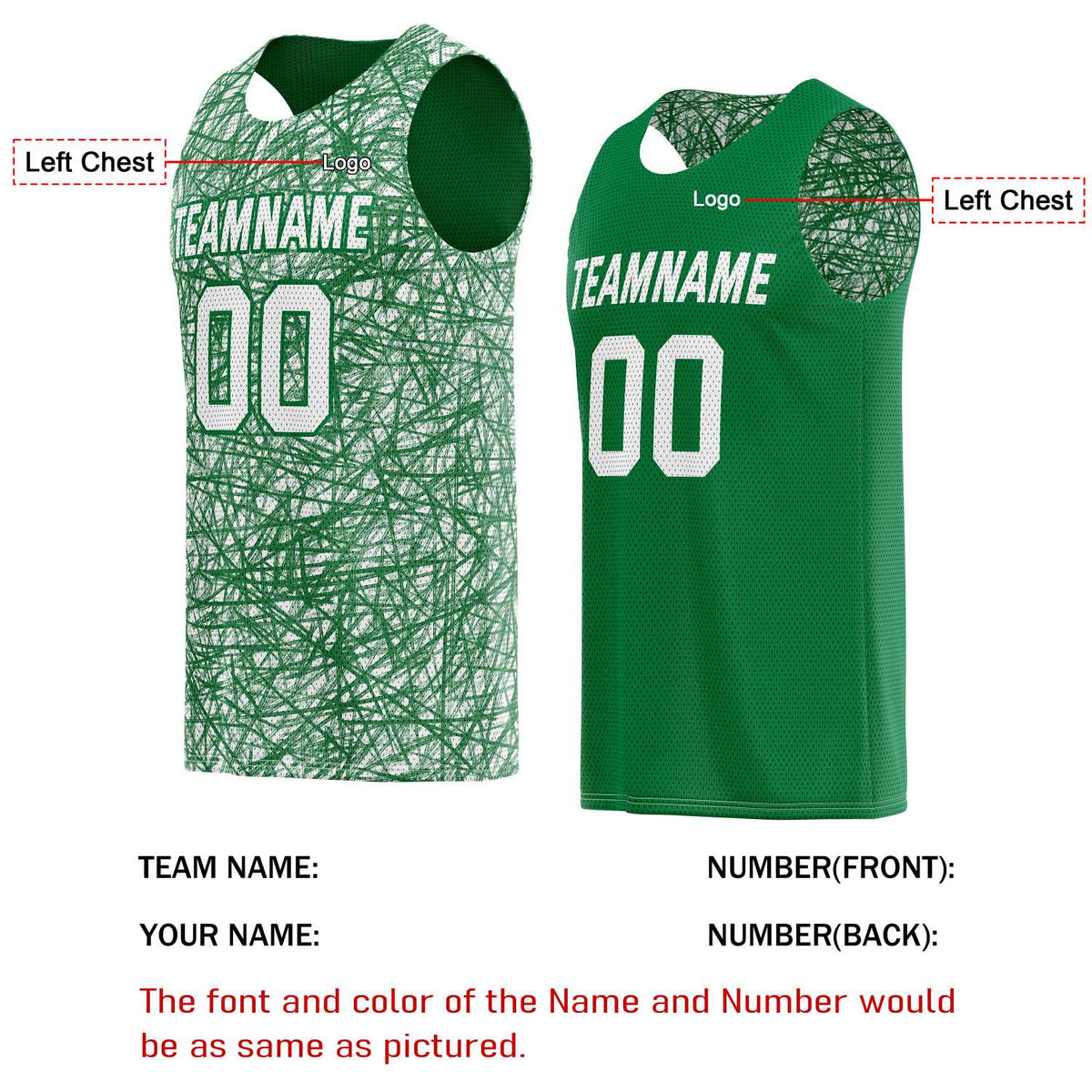 Custom Reversible Basketball Jersey for Individuals & Teams – Green White Abstract Streak | Vosoli