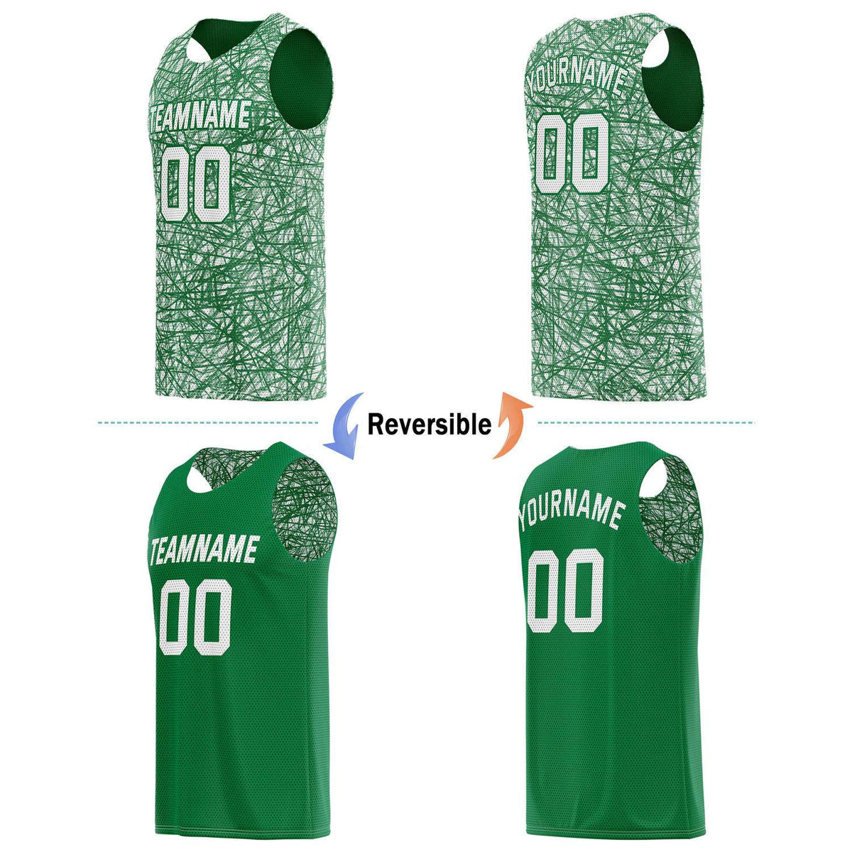 Custom Reversible Basketball Jersey for Individuals & Teams – Green White Abstract Streak | Vosoli