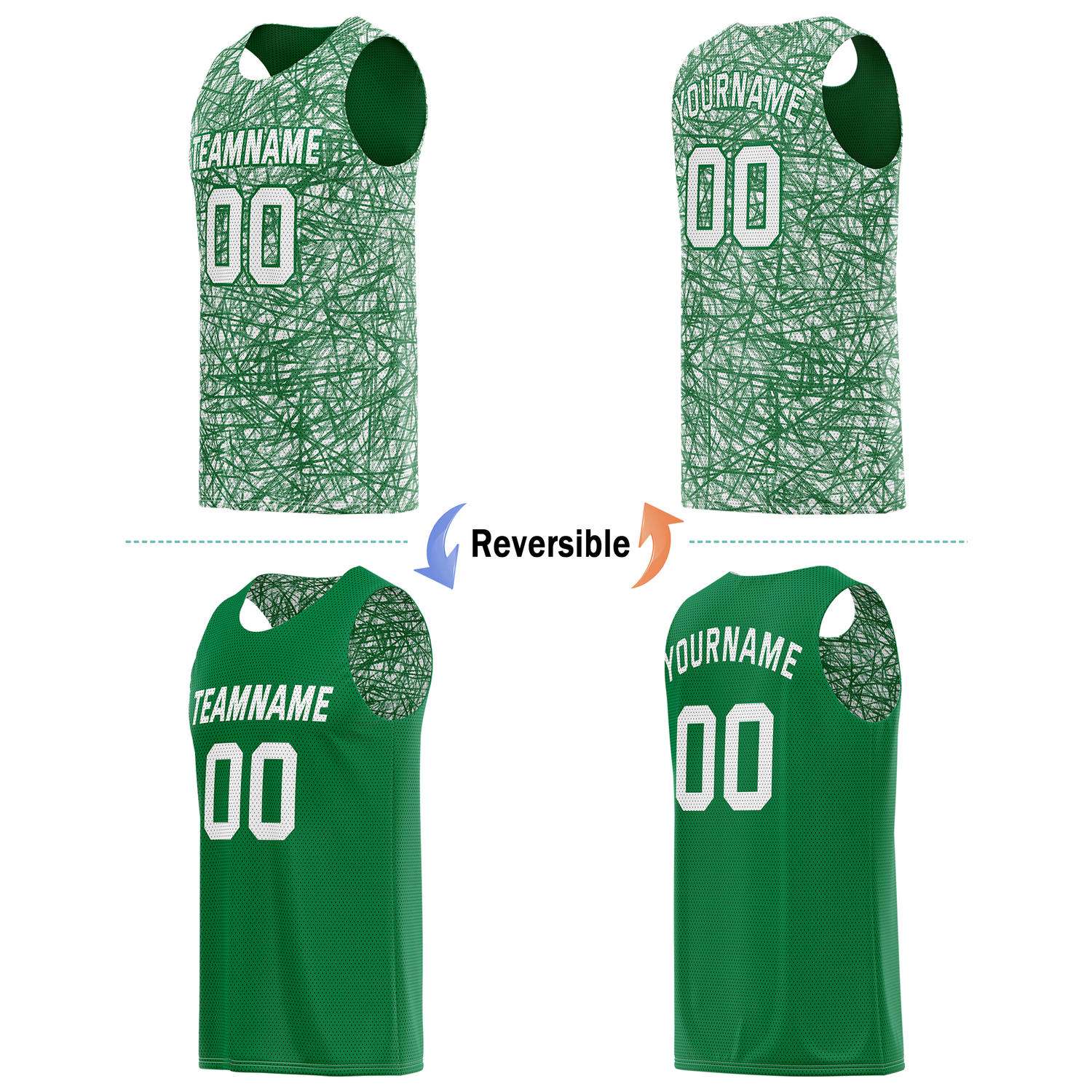 Custom Reversible Basketball Jersey for Individuals & Teams – Green White Abstract Streak | Vosoli