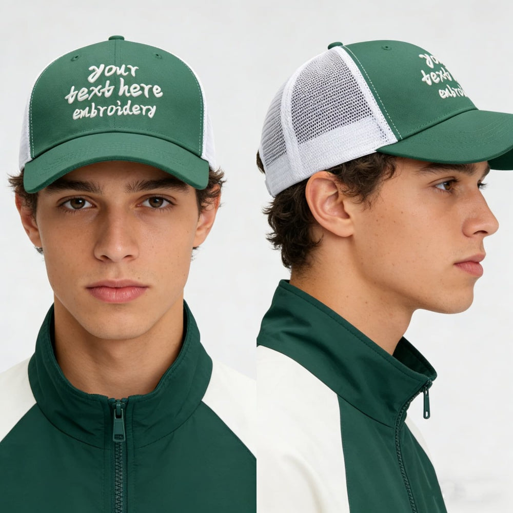 Vosoli Green White Mesh Trucker Cap - Custom Embroidered Personalized Hat