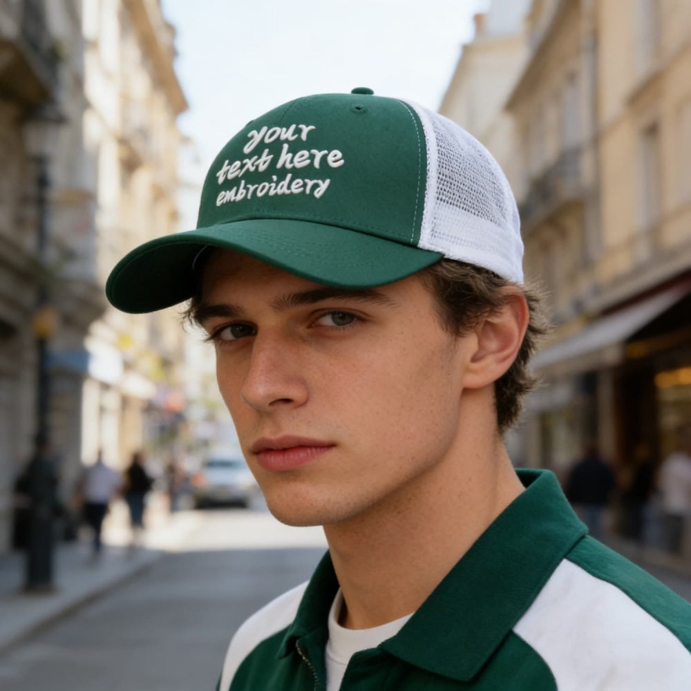 Vosoli Green White Mesh Trucker Cap - Custom Embroidered Personalized Hat