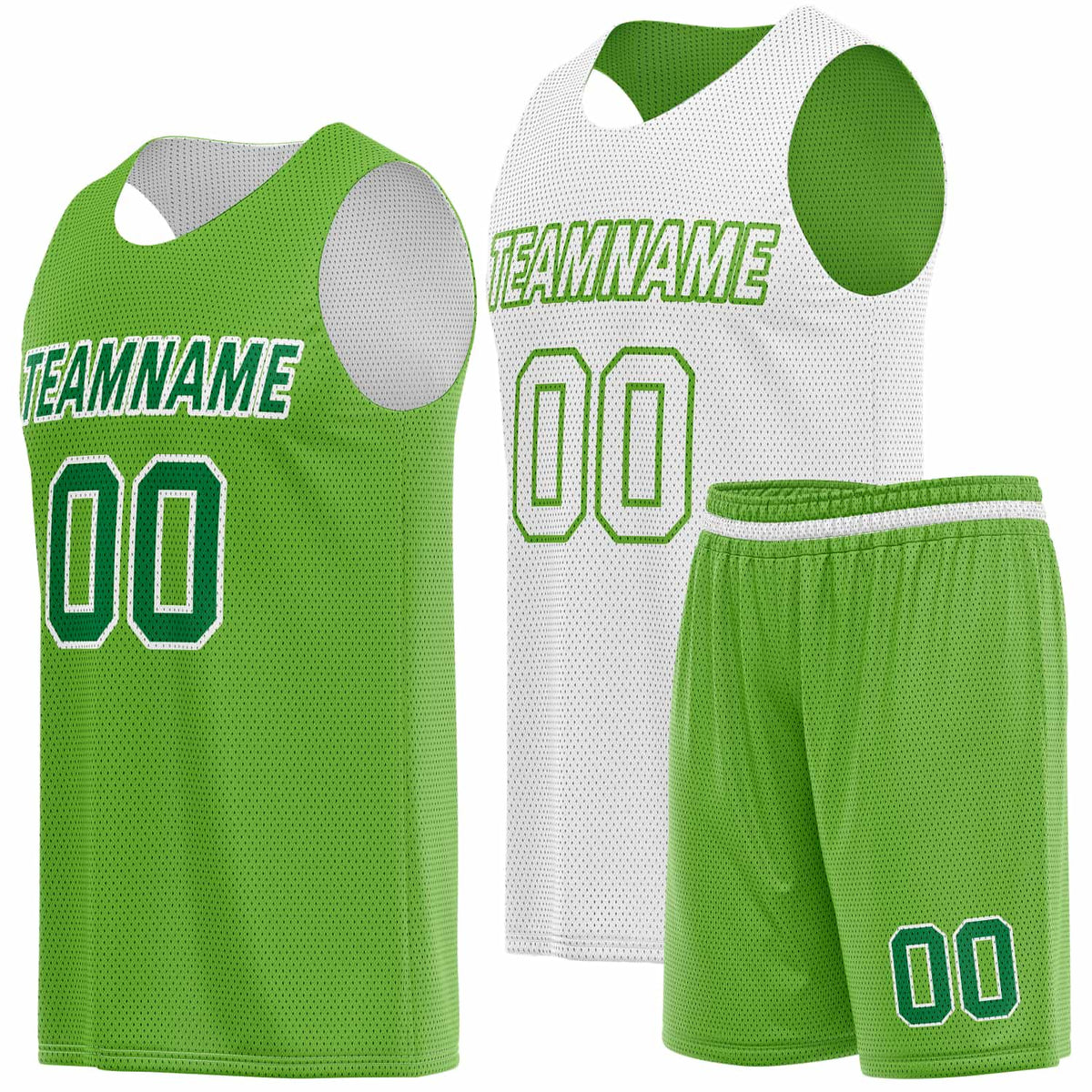 Custom Reversible Basketball Jersey &amp; Shorts Set for Individuals &amp; Teams – Green White | Vosoli