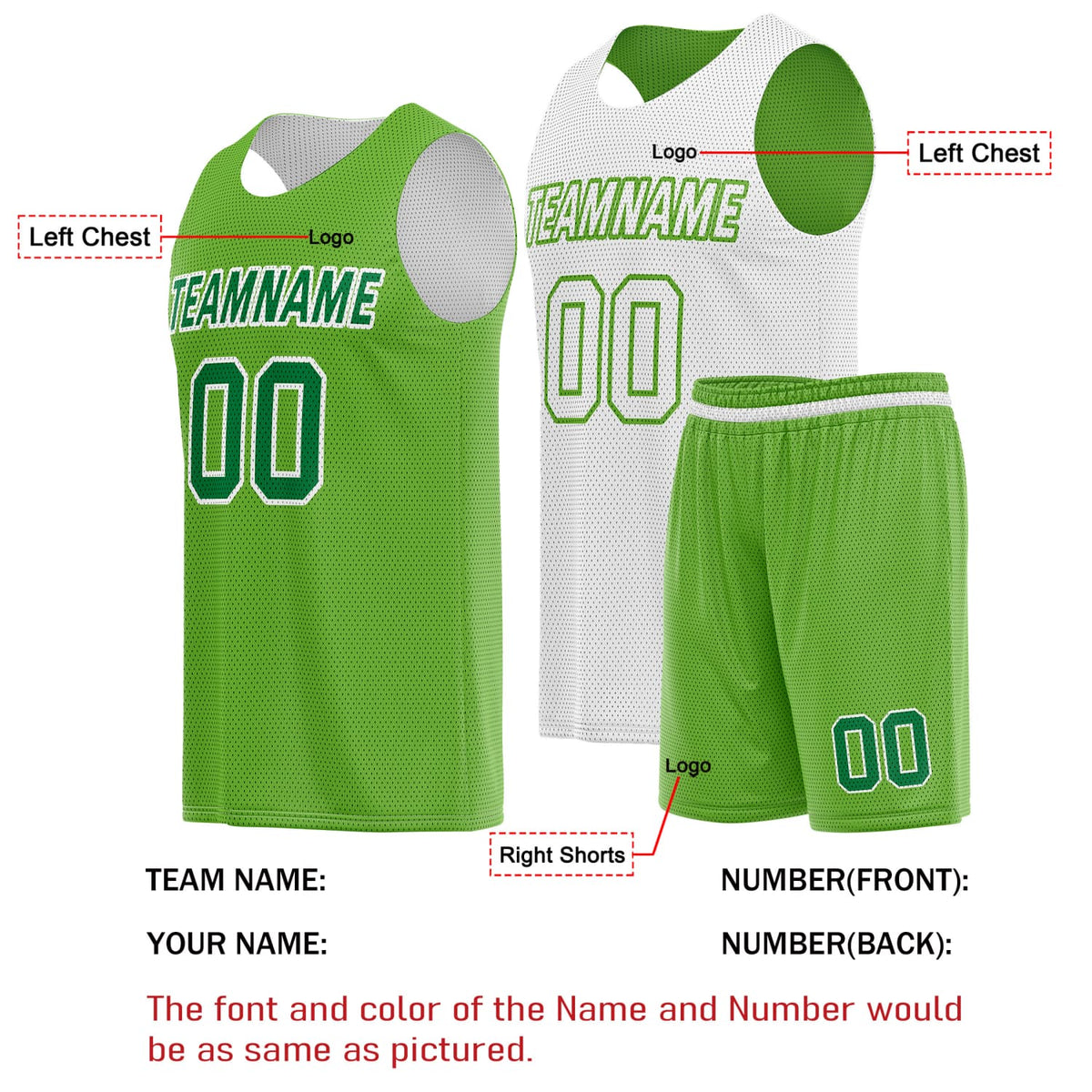 Custom Reversible Basketball Jersey & Shorts Set for Individuals & Teams – Green White | Vosoli