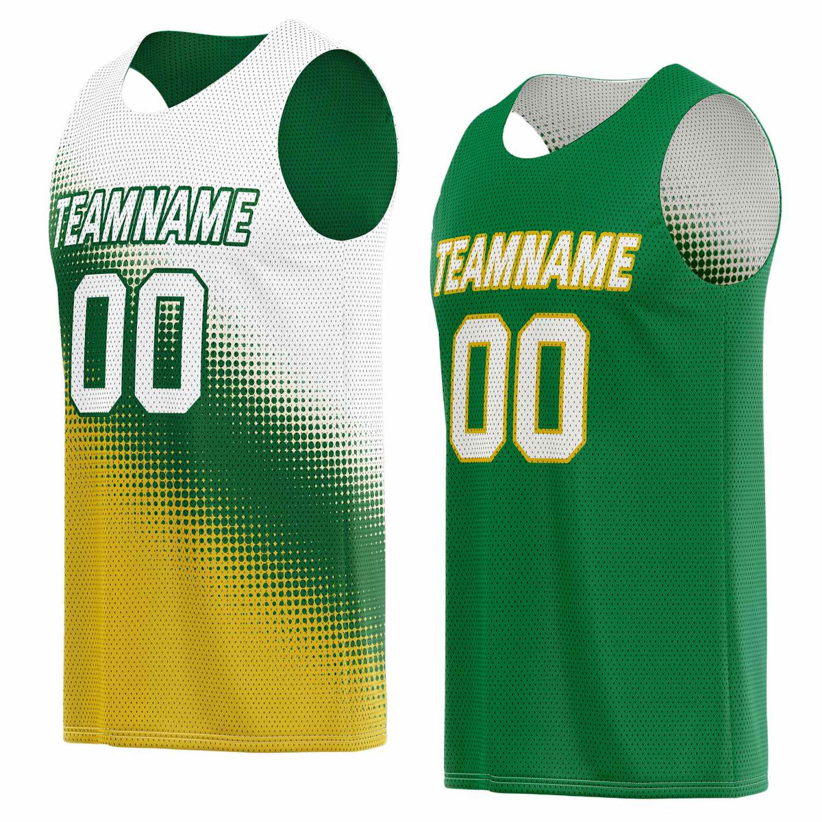 Custom Reversible Basketball Jersey for Individuals &amp; Teams – Green, White &amp; Yellow | Vosoli