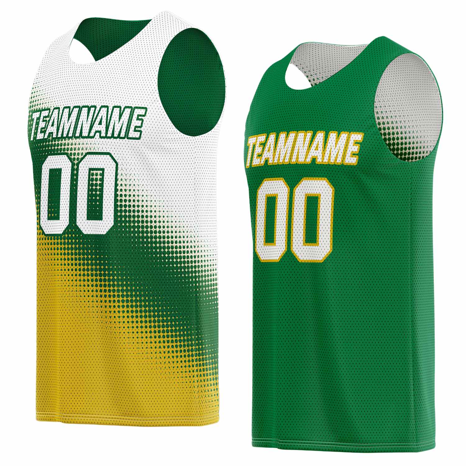 Custom Reversible Basketball Jersey for Individuals & Teams – Green, White & Yellow | Vosoli