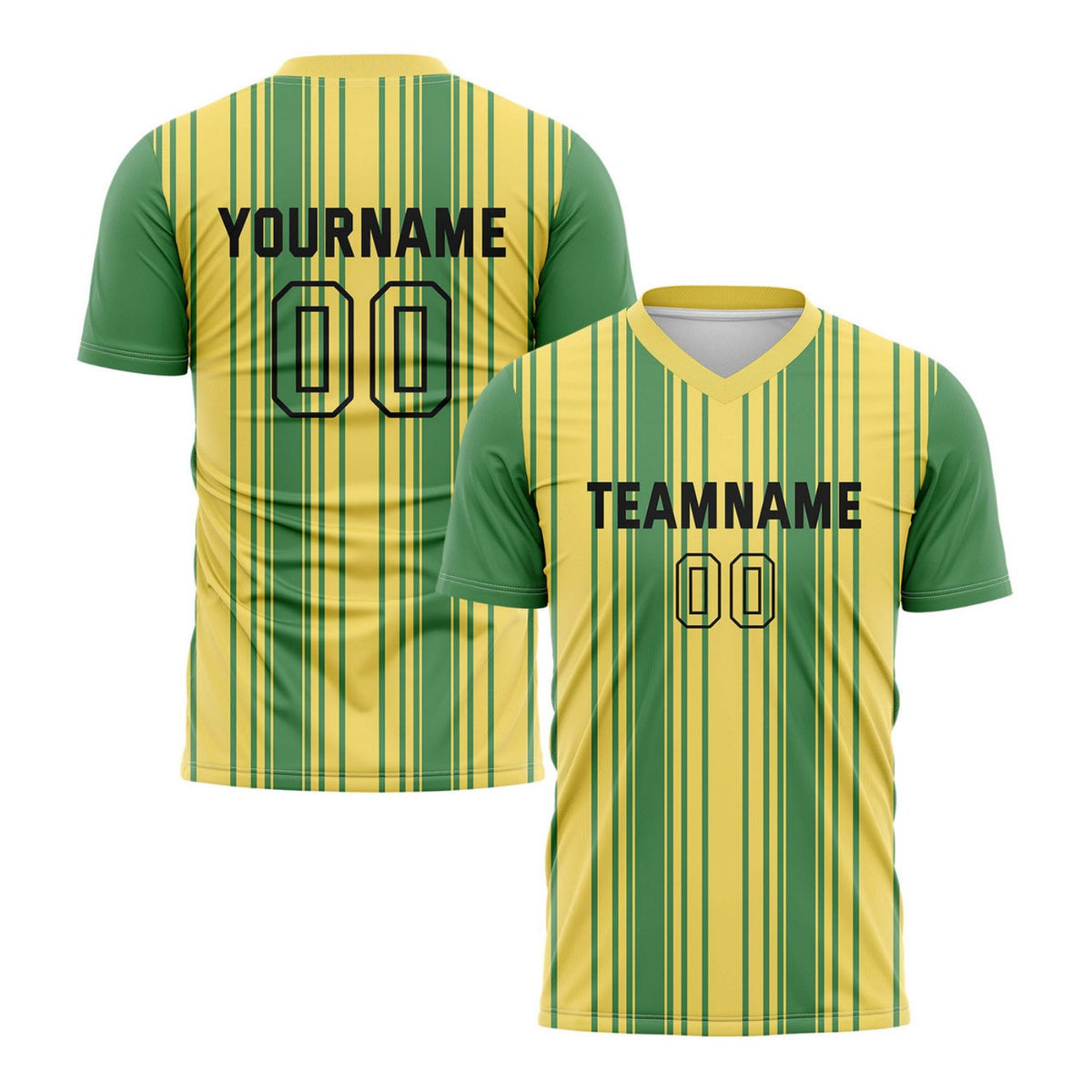 Custom Green &amp; Yellow Vertical Stripe Soccer Jersey for Teams &amp; Individuals | Vosoli
