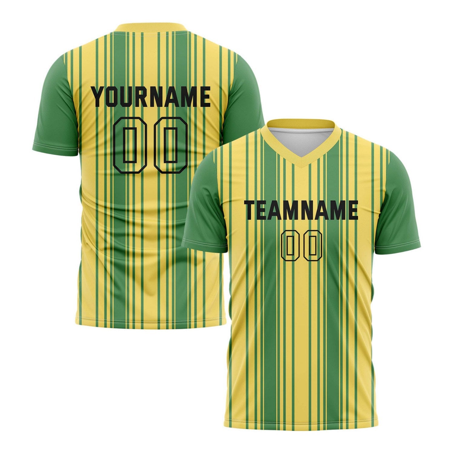 Custom Green & Yellow Vertical Stripe Soccer Jersey for Teams & Individuals | Vosoli