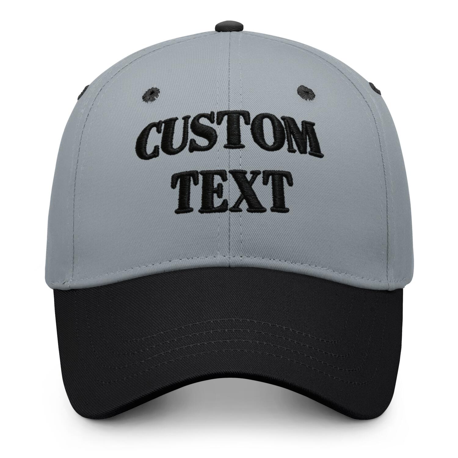 Vosoli Grey Black Two-Tone Baseball Cap - Unisex Custom 3D Embroidery or Print