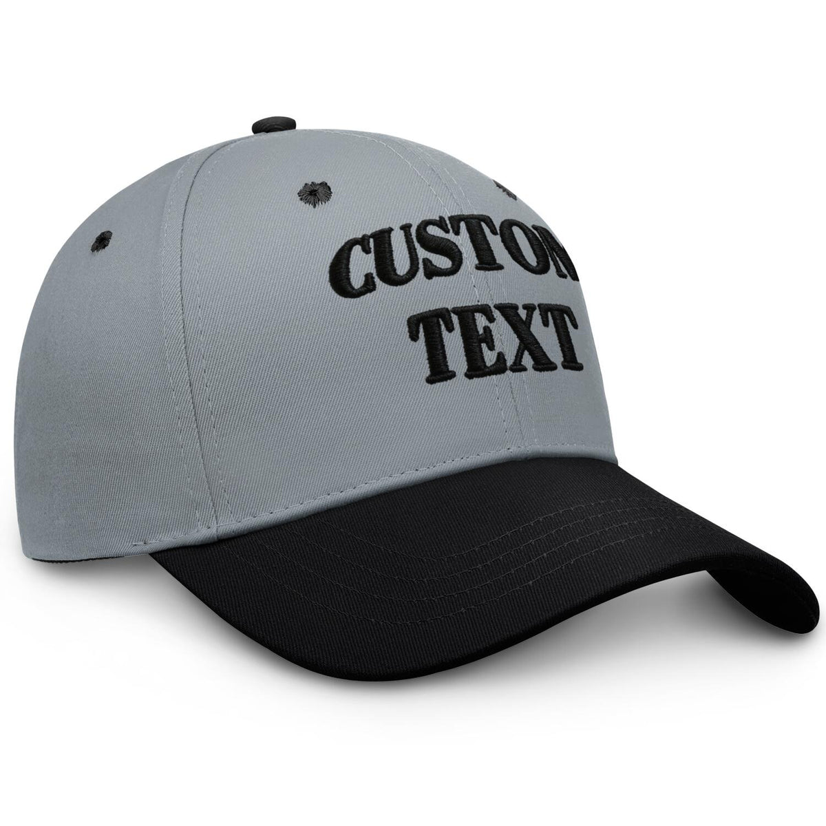 Vosoli Grey Black Two-Tone Baseball Cap - Unisex Custom 3D Embroidery or Print