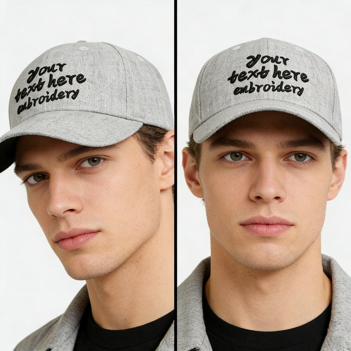 Vosoli Grey Unisex Denim Baseball Cap - Team Custom 3D Embroidery or Print Personalized Hat