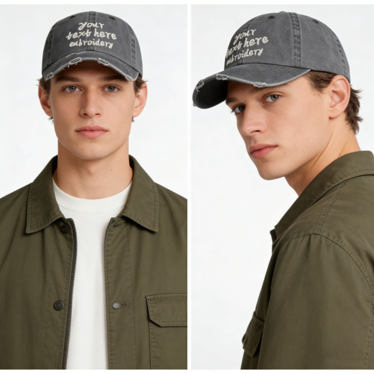 Vosoli Grey Distressed Denim Baseball Cap - Team Custom Embroider or Print Personalized Hat