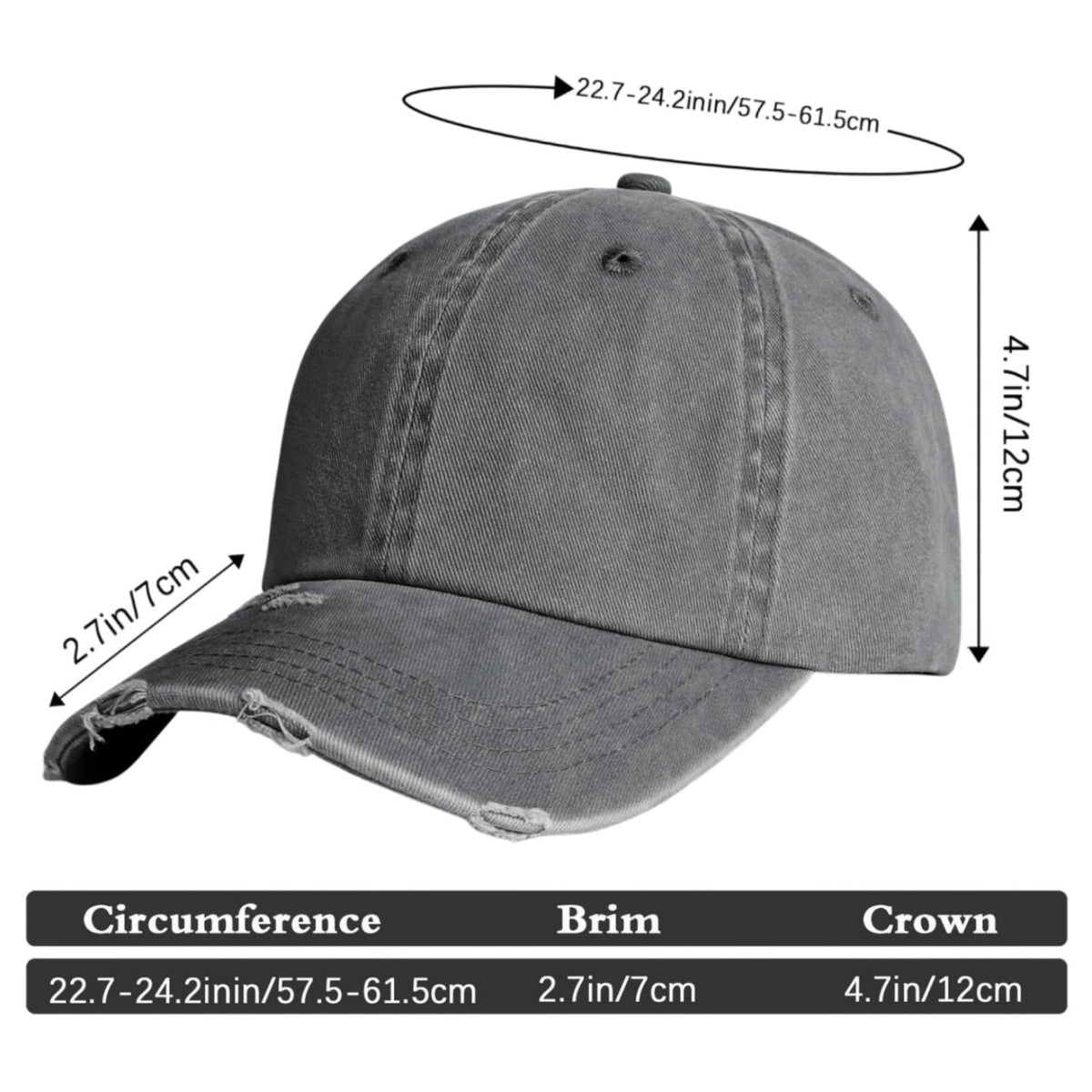 Vosoli Grey Distressed Denim Baseball Cap - Team Custom Embroider or Print Personalized Hat
