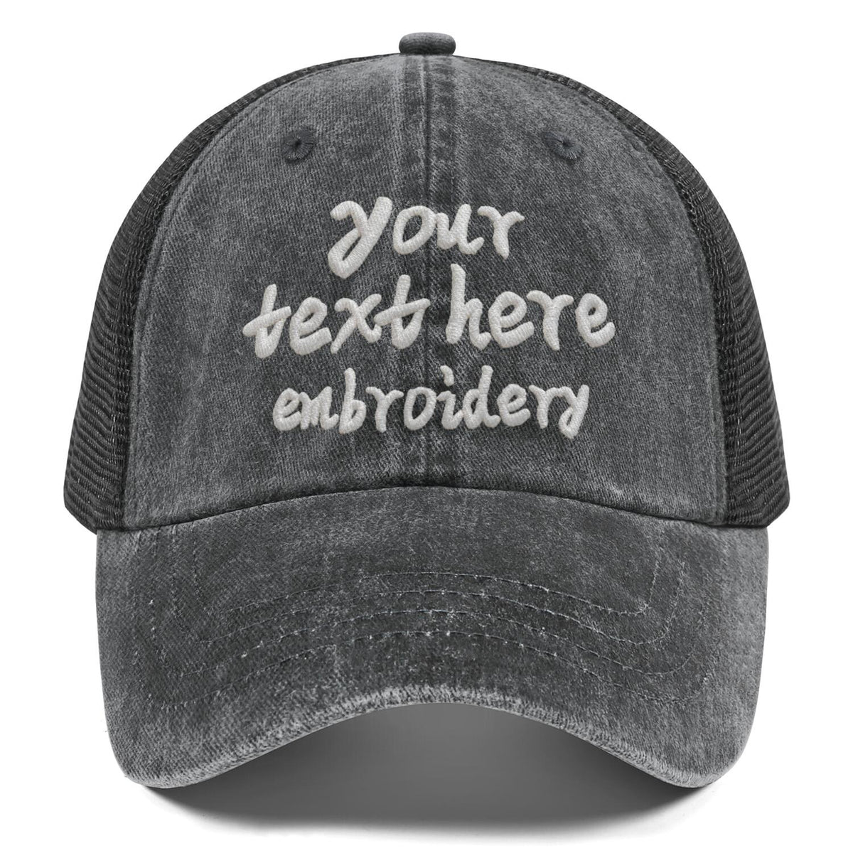 Vosoli Grey Denim Mesh Women’s Ponytail Cap - Team Custom 3D Embroidery or Print Personalized Hat