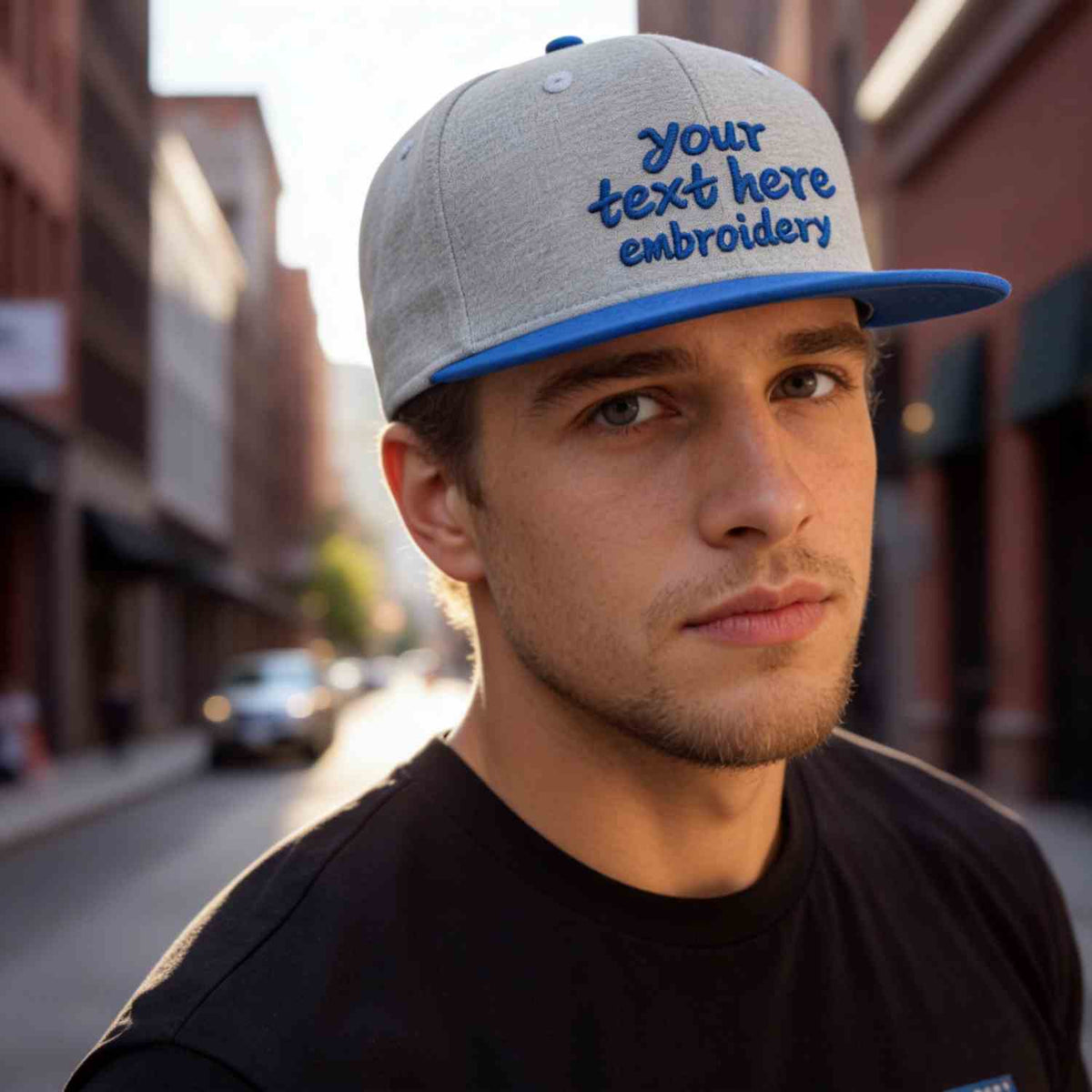 Vosoli Grey Blue Flat Brim Cap - Team Custom Embroider or Print Personalized Hat