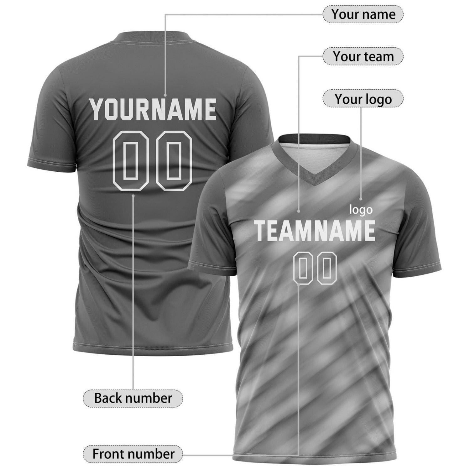 Custom Grey Monochrome Gradient Stripe Soccer Jersey for Teams & Individuals | Vosoli