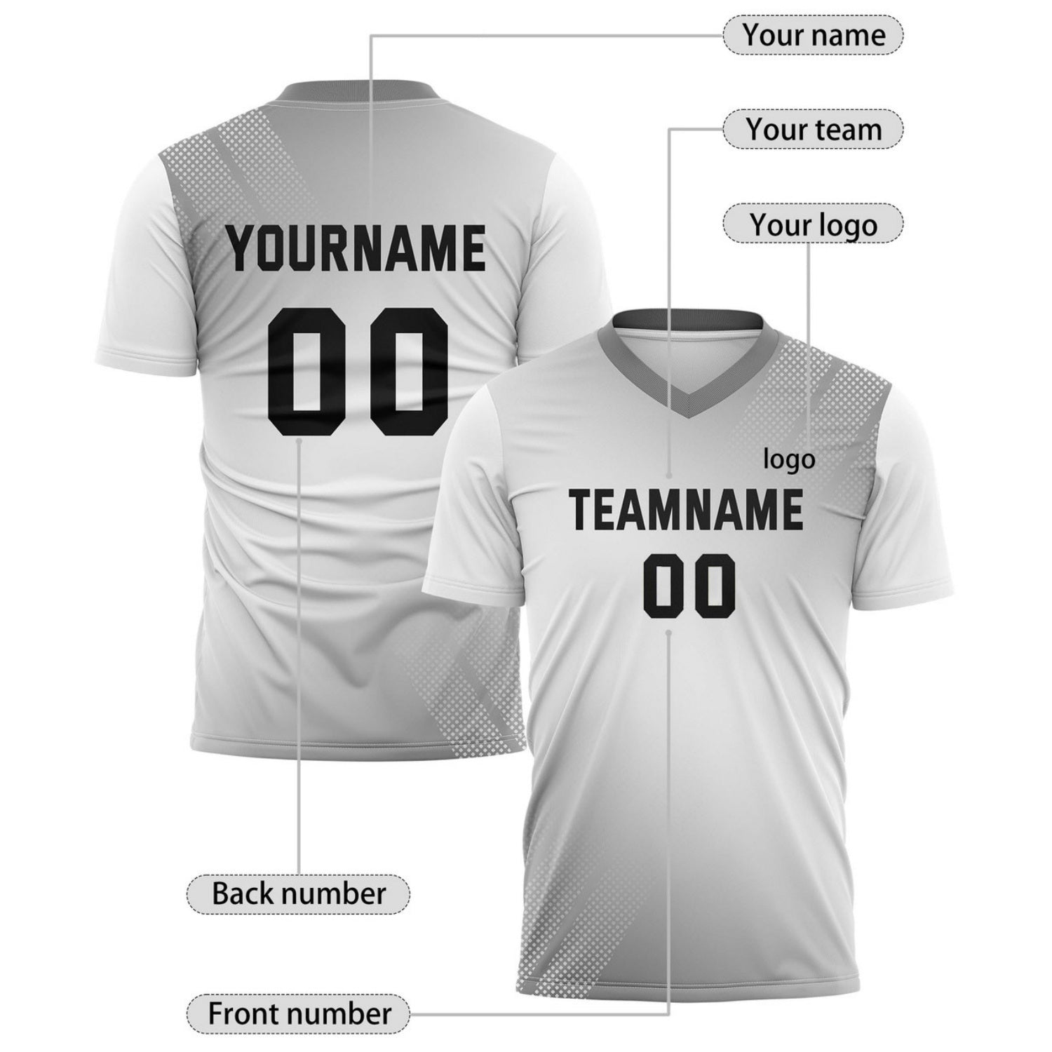 Custom Grey & White Ombré Soccer Jersey for Teams & Individuals | Vosoli