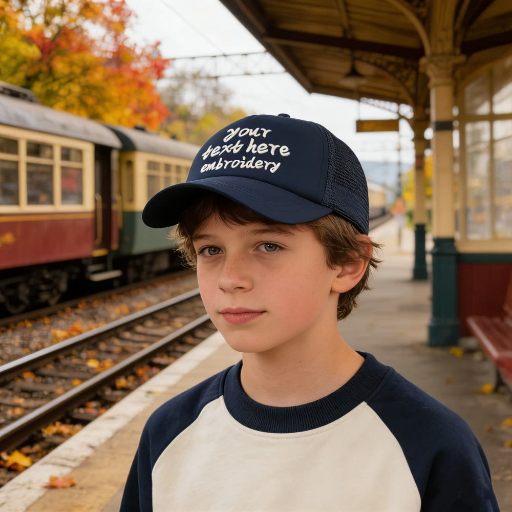 Vosoli Kids Navy Mesh Trucker Cap - Custom Embroidered Personalized Children’s Hat
