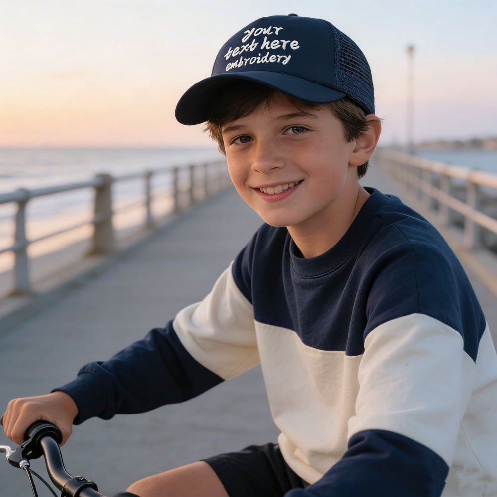 Vosoli Kids Navy Mesh Trucker Cap - Custom Embroidered Personalized Children’s Hat