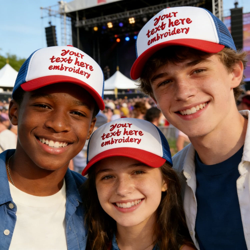 Vosoli Kids Red White Blue Mesh Trucker Cap - Custom Embroidered Personalized Children’s Hat