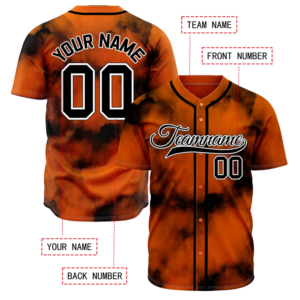 VOSOLI Crimson Lava Red Black Tie-Dye Graffiti Custom Stitched Baseball Jersey