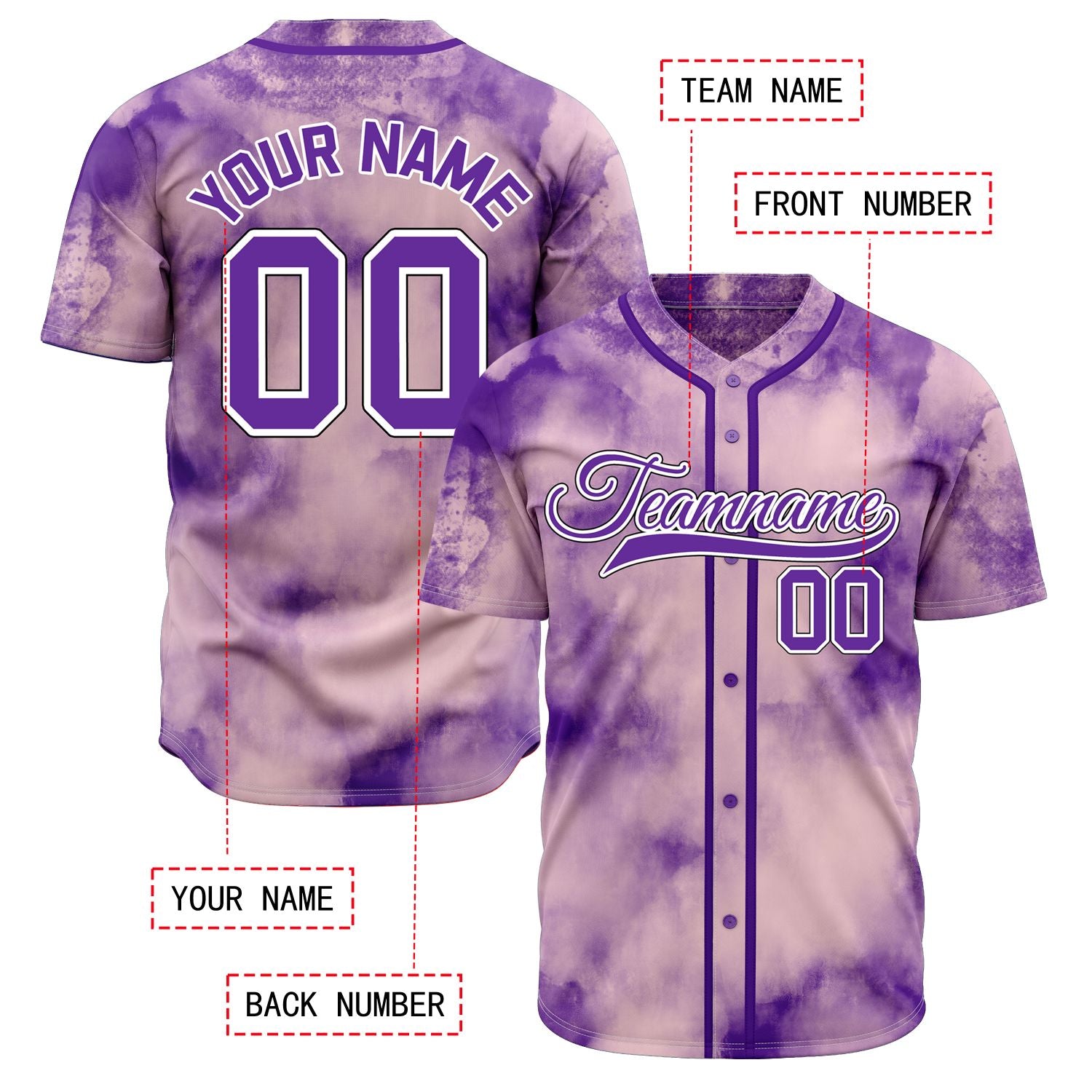 VOSOLI Lavender Dream Purple Tie-Dye Graffiti Custom Stitched Baseball Jersey