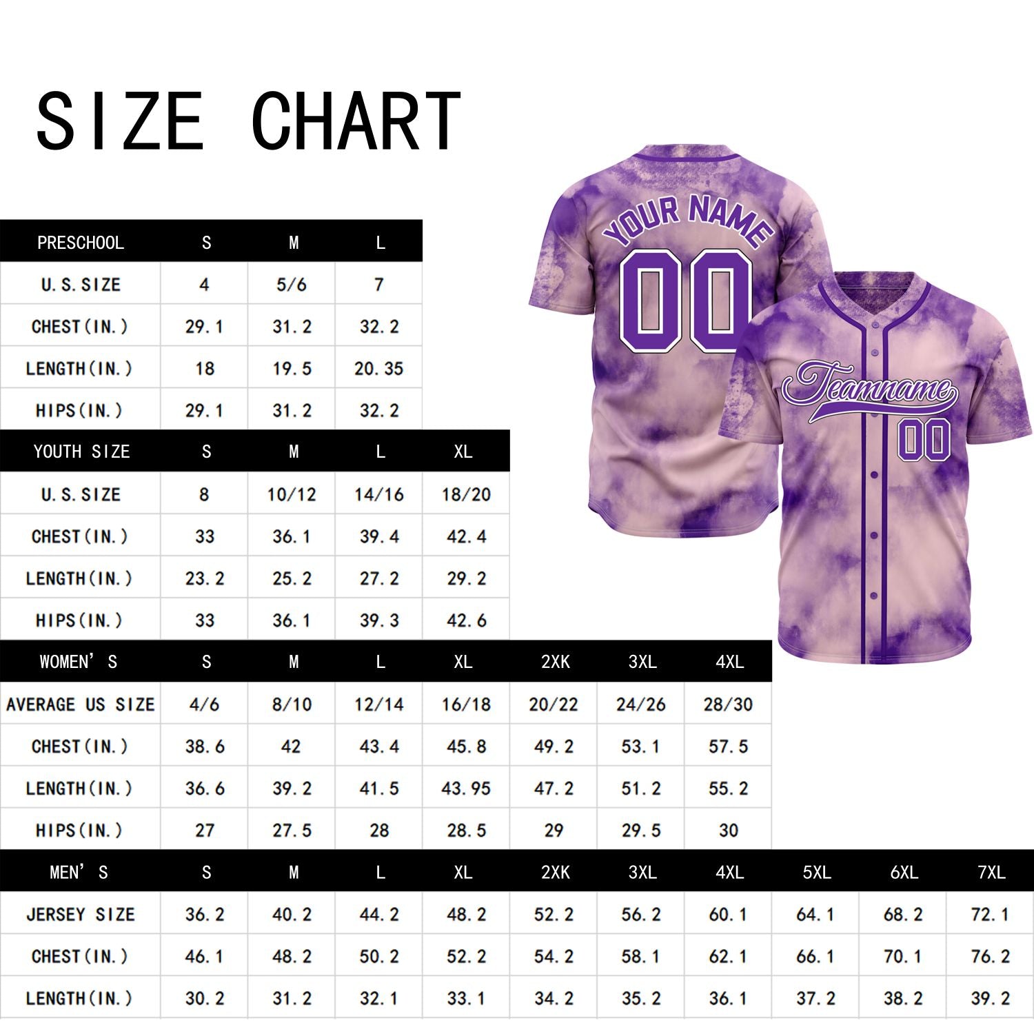 VOSOLI Lavender Dream Purple Tie-Dye Graffiti Custom Stitched Baseball Jersey