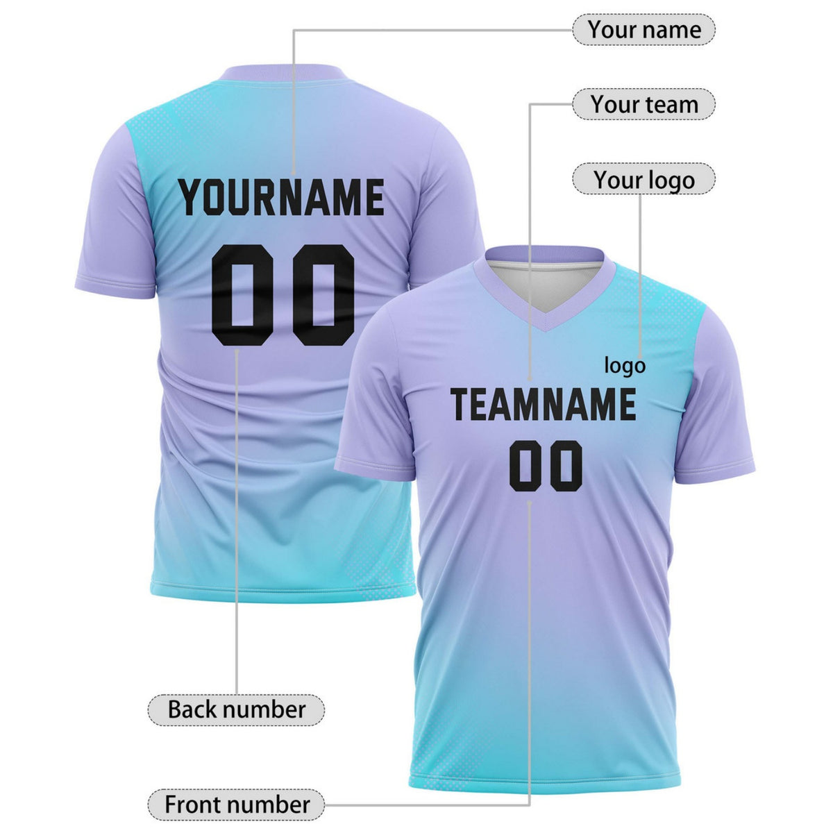 Custom Lavender & Aqua Gradient Soccer Jersey for Teams & Individuals | Vosoli