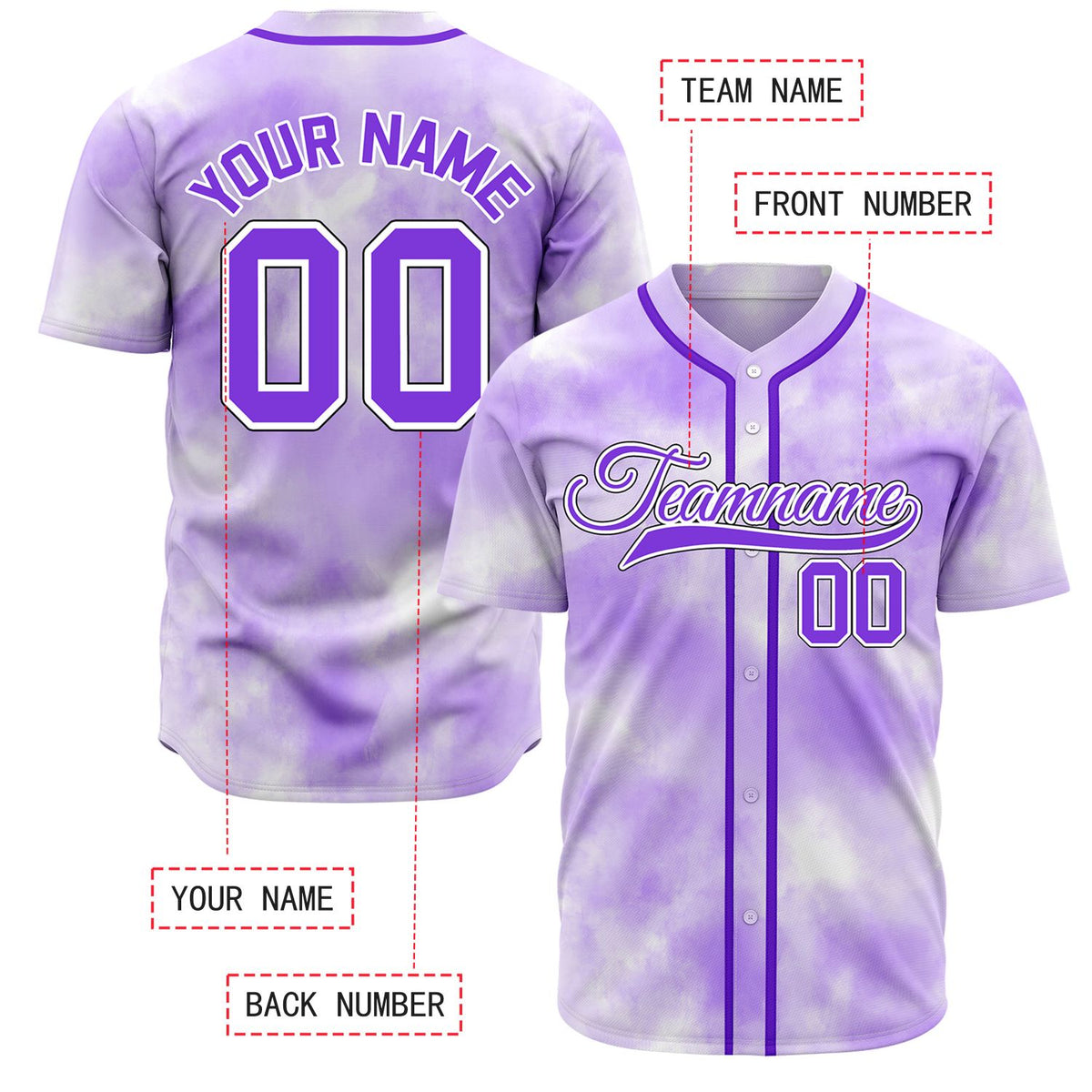 VOSOLI Galactic Purple Tie-Dye Graffiti Custom Stitched Baseball Jersey