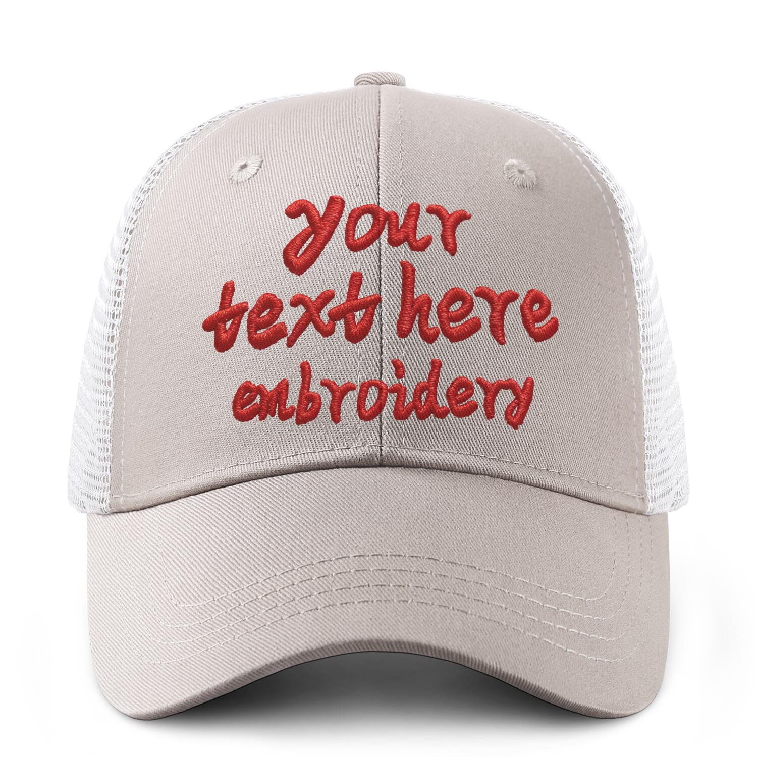 Vosoli Light Beige & White Mesh-Back Trucker Cap - Unisex Personal & Team Custom 3D Embroidery or Print Hat