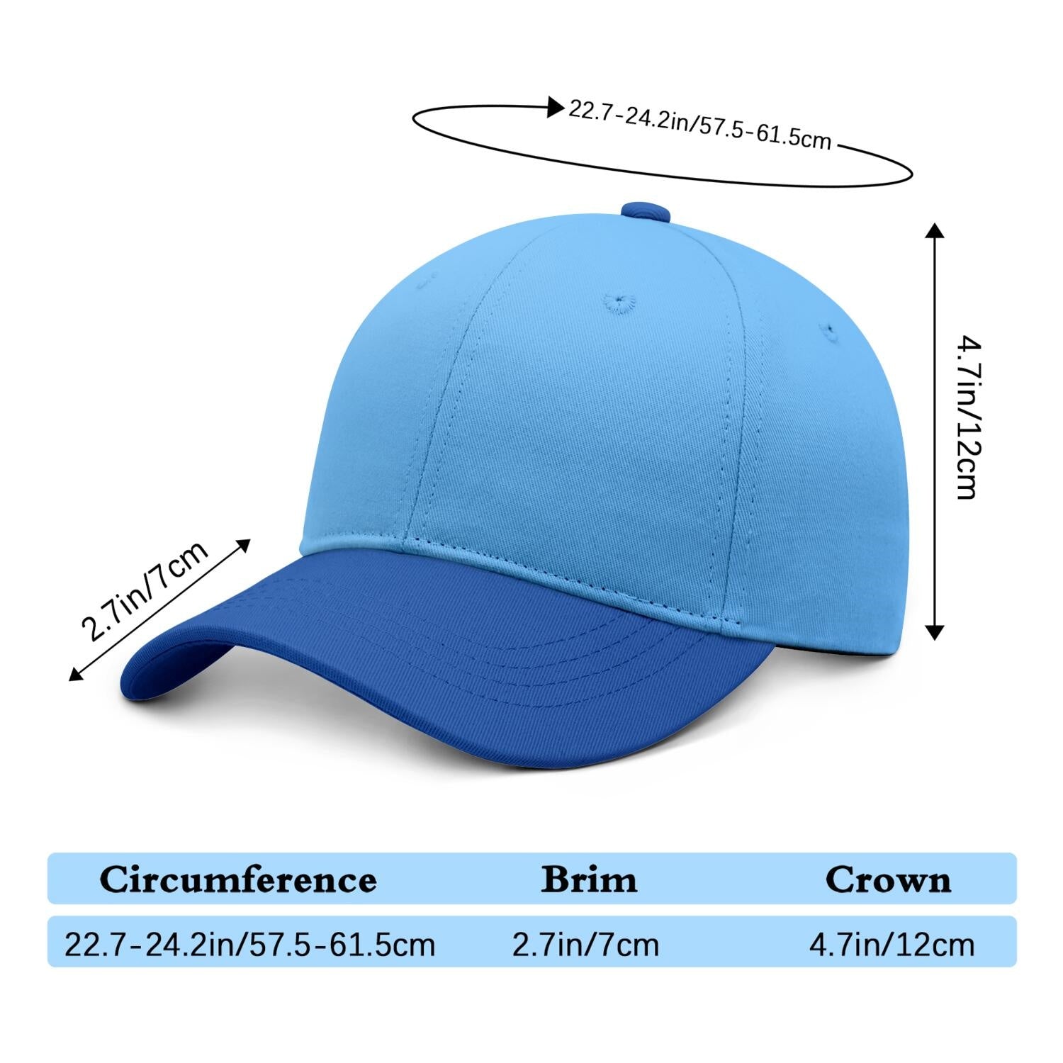 Vosoli Light Blue Dark Blue Two-Tone Baseball Cap - Unisex Custom 3D Embroidery or Print