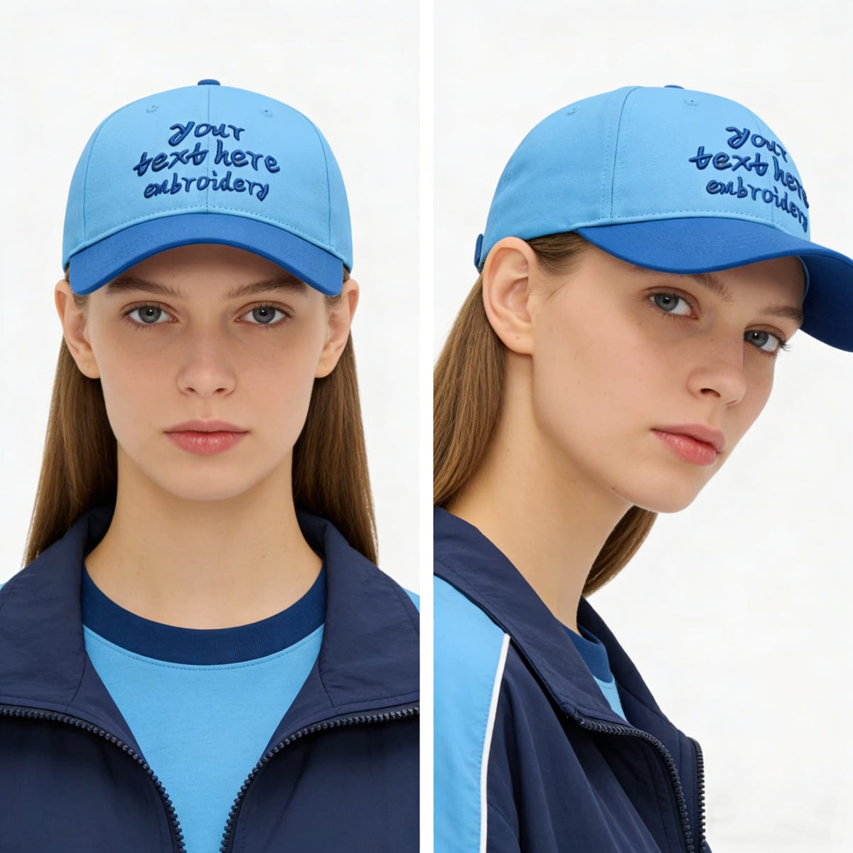 Vosoli Light Blue Dark Blue Two-Tone Baseball Cap - Unisex Custom 3D Embroidery or Print