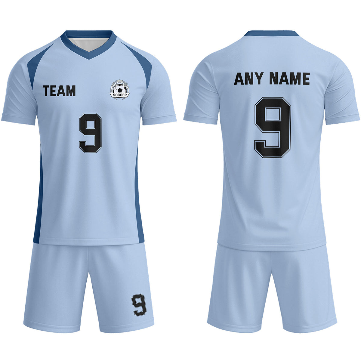Custom Light Blue &amp; Navy-Black Soccer Uniform Set - Personalized Team Name &amp; Number | Vosoli
