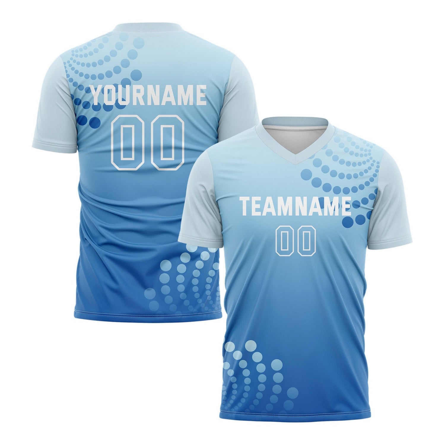 Custom Light Blue & Navy Dot Pattern Ombre Soccer Jersey for Teams & Individuals | Vosoli