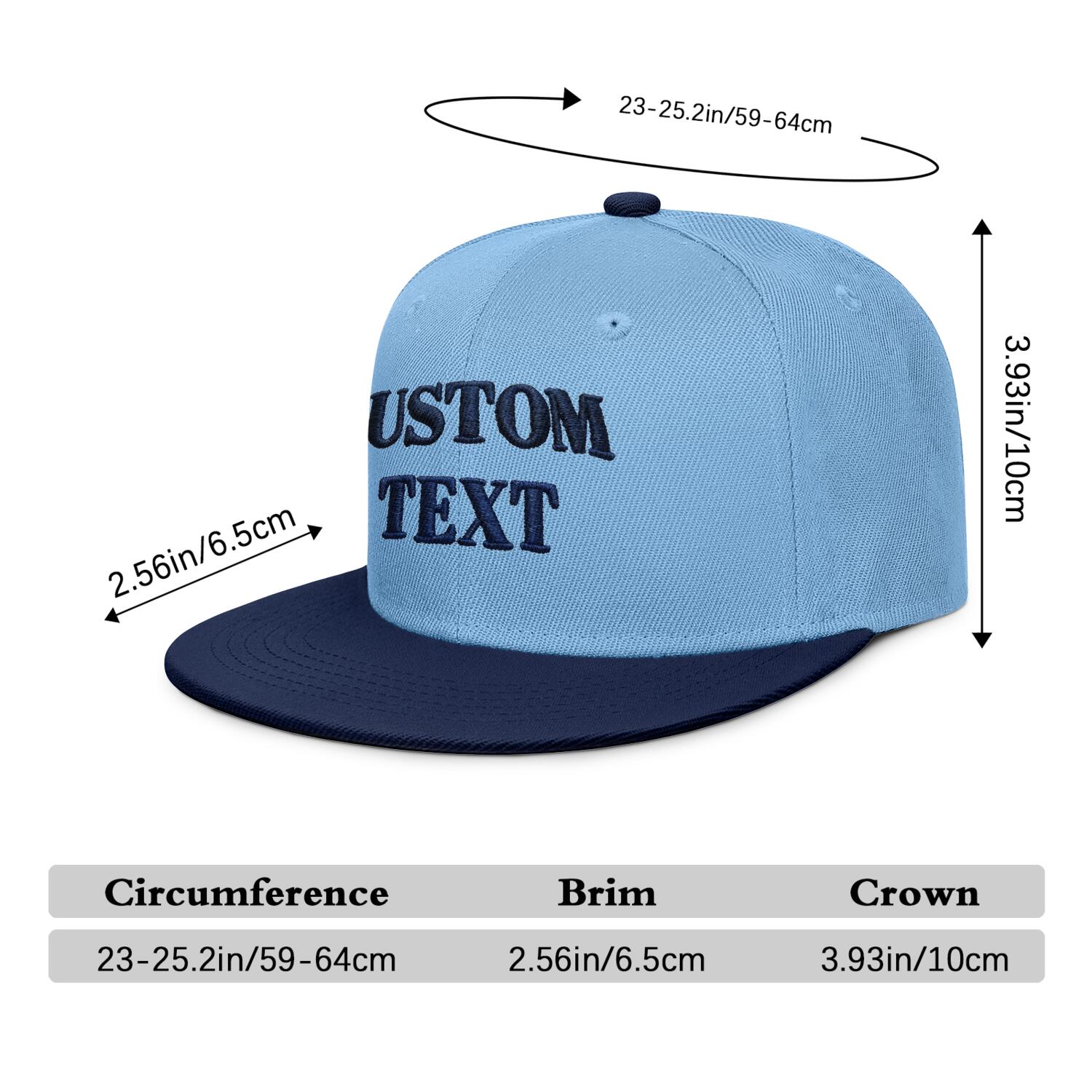 Vosoli Light Blue & Navy Flat-Brim Hat - Unisex Personal & Team Custom 3D Embroidery or Print Caps