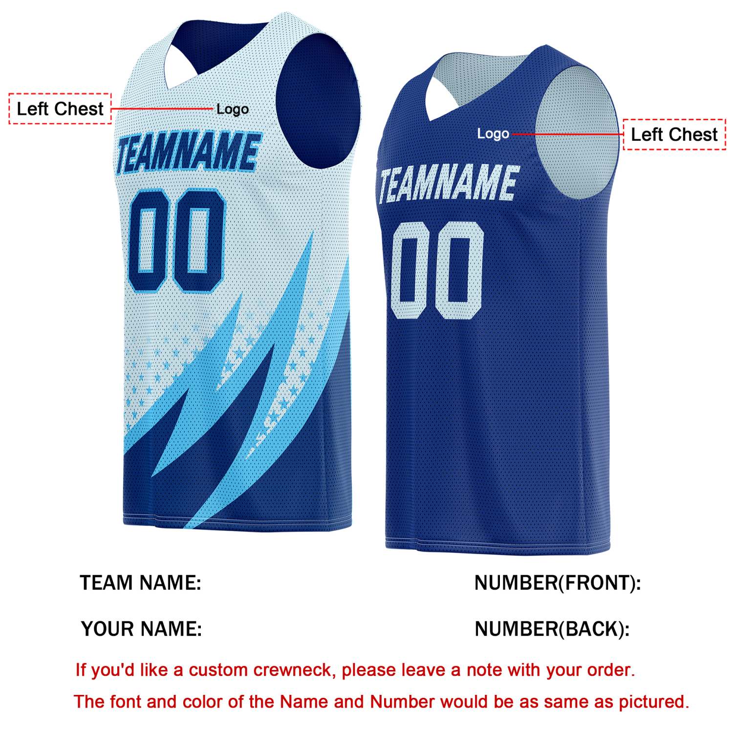 Custom Reversible Basketball Jersey for Individuals & Teams – Light Blue & Navy | Vosoli